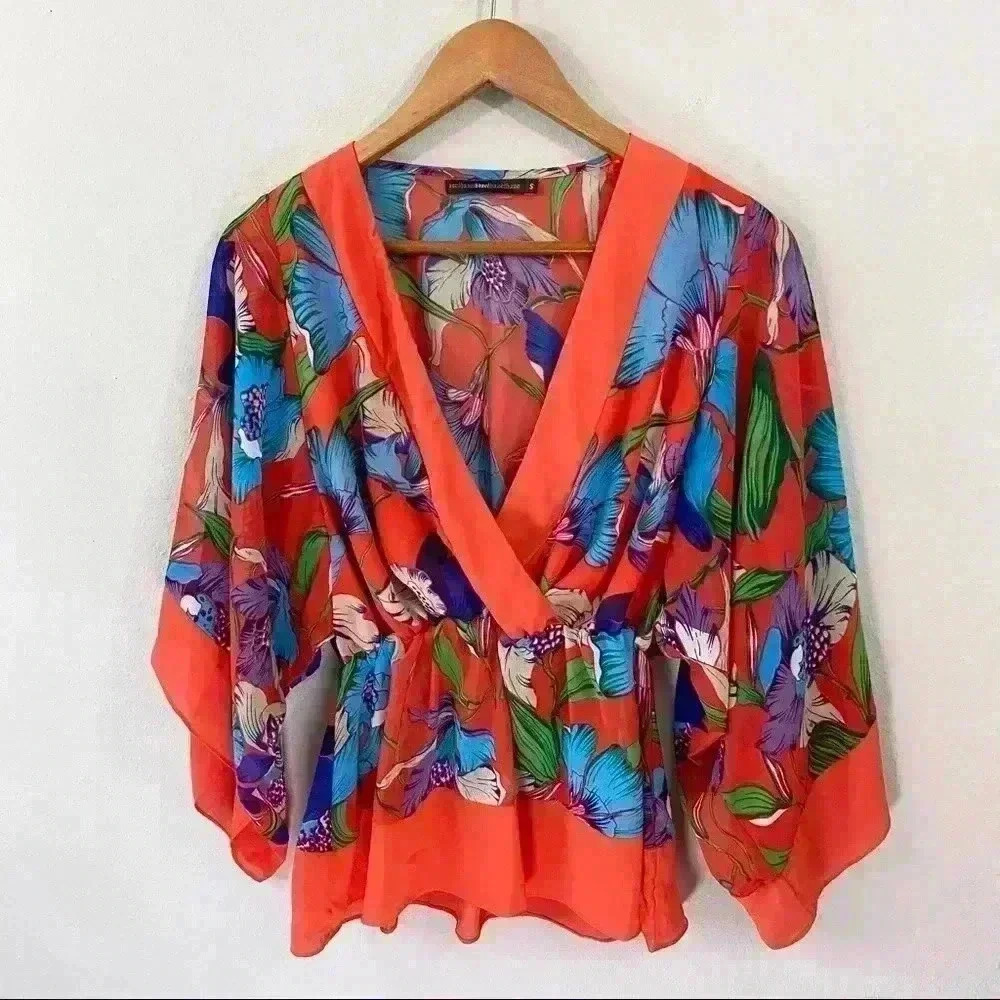 Hazel orange floral boho top